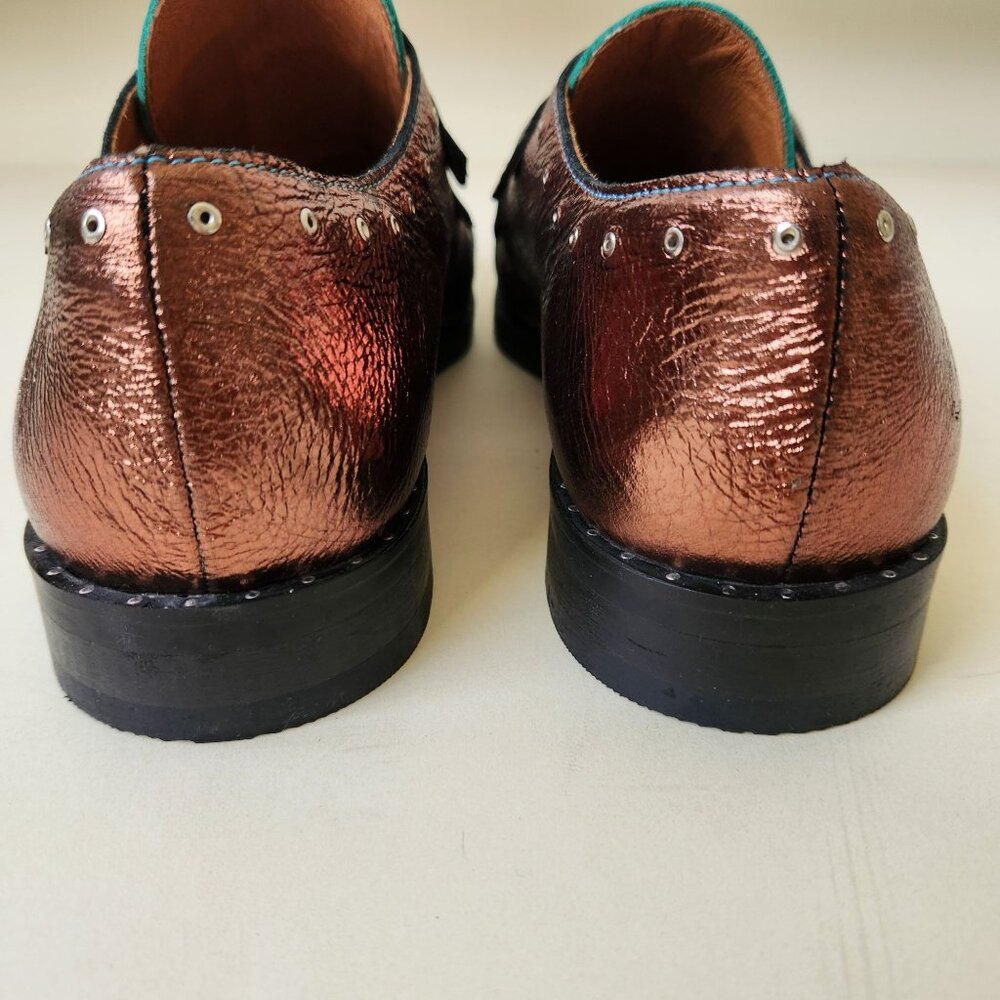 Girotti Metallic Leather Oxford Shoes Buckles Steampunk Luxury Handmade Unique 4 - Picture 6 of 16